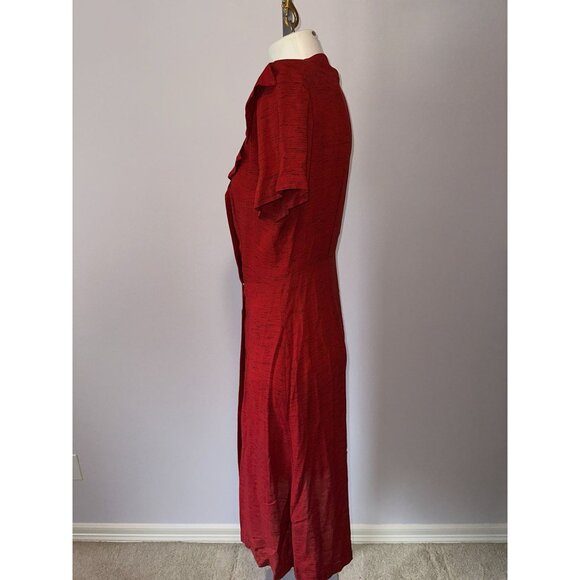 Vtg 40s Red Button Shirt Dress Double Breasted Short Sleeve Womens Size M/L - Picture 4 of 6